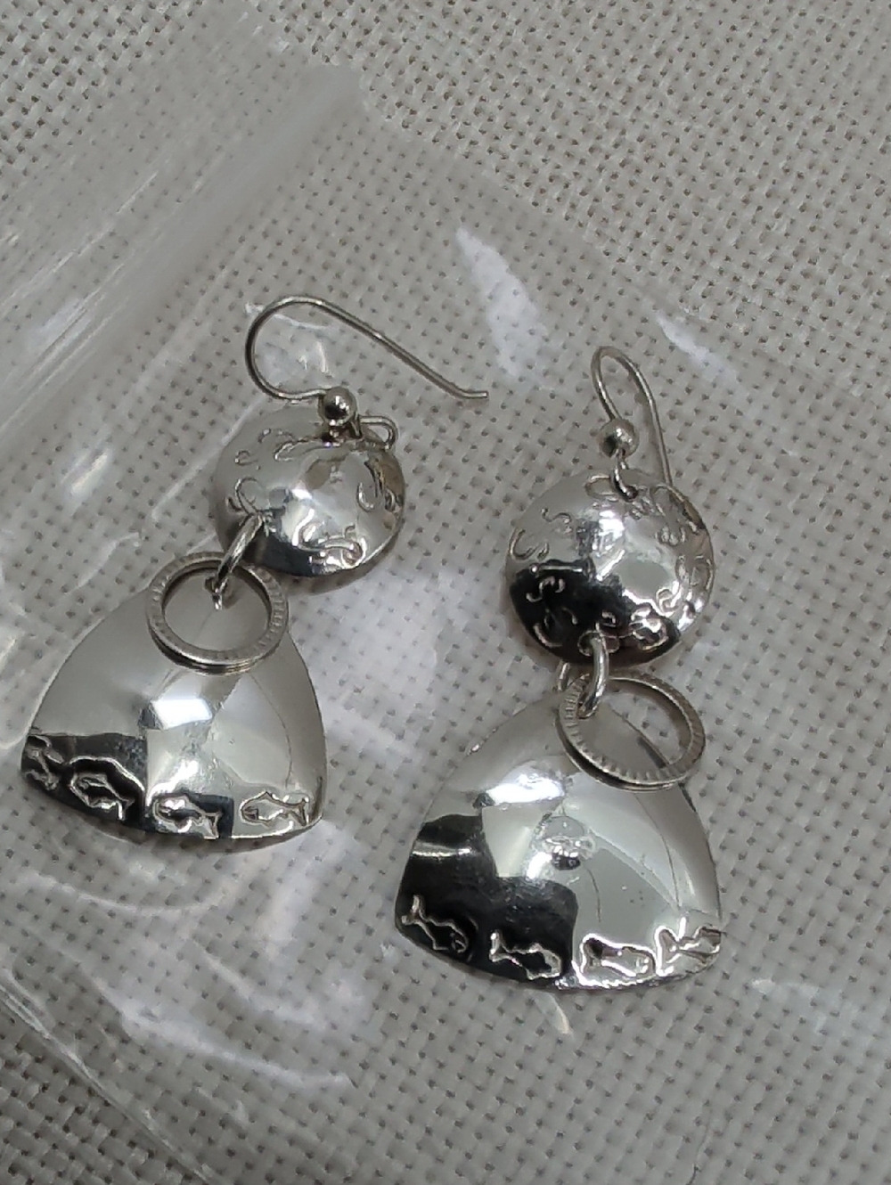 Sterling Silver 925 Fish Drop Earrings Florida Keys Artisan BJH Vintage 1990s - Picture 13 of 17